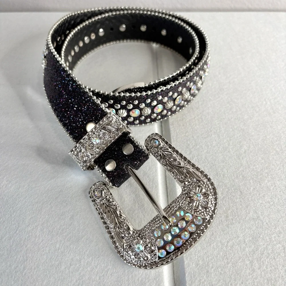 Y2k Western Cowgirl Studded Rhinestone Belt Med 28-34 Concho Glitter Bling NEW